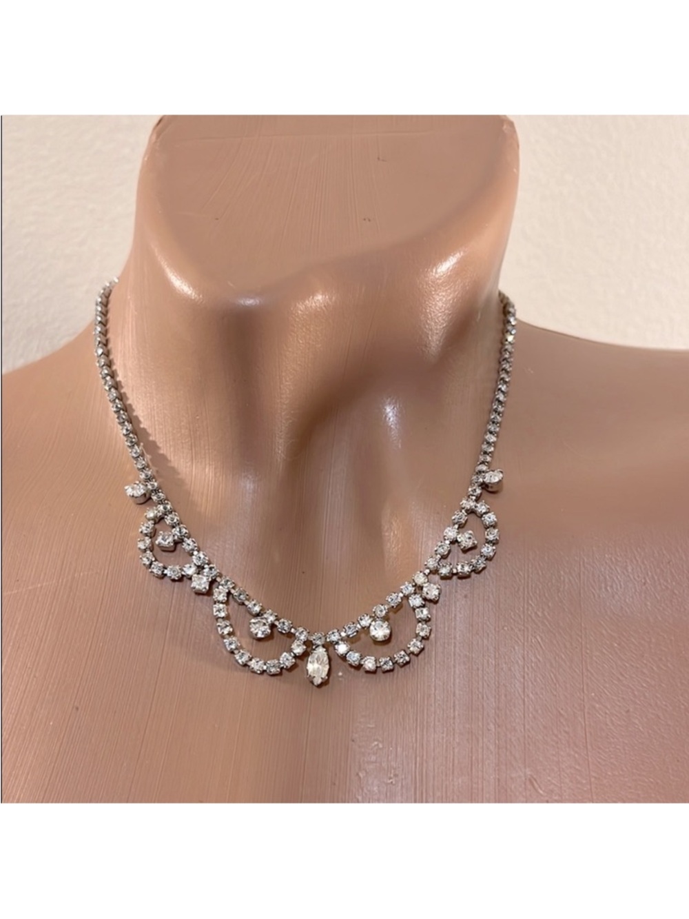 Faux Diamond Rhinestone Silver Choker Necklace